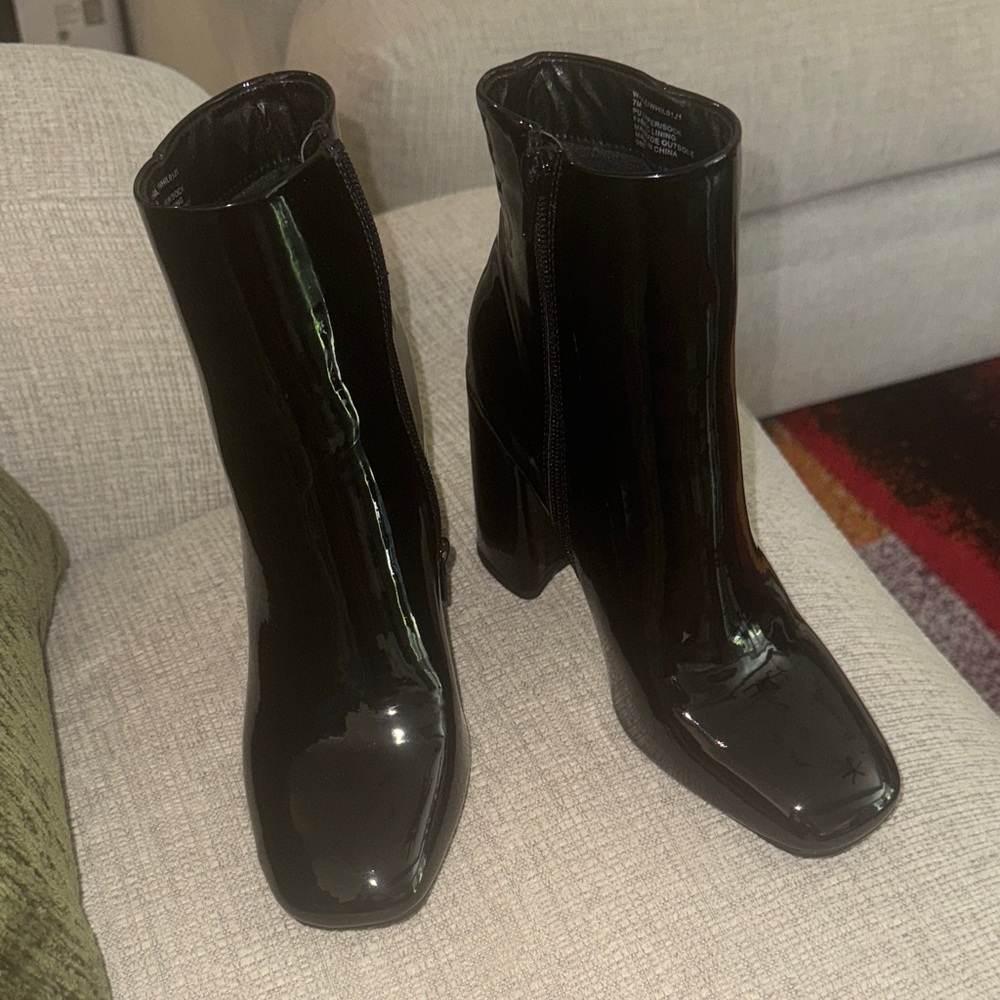 Madden Girl Glossy Black Patent Ankle Booties